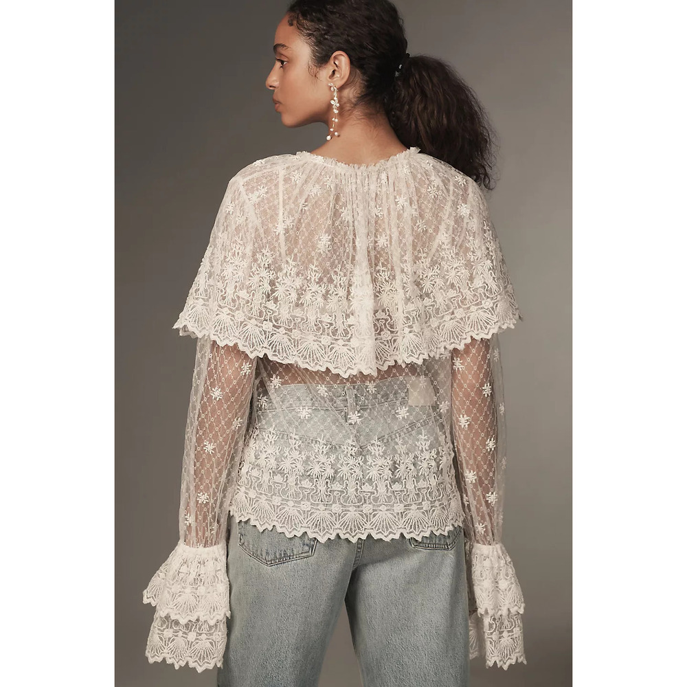 Forever That Girl Long-Sleeve Lace-Bib Blouse M NWT